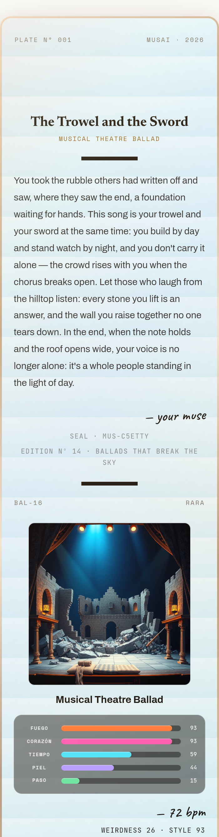The Trowel and the Sword — Musical Theatre Ballad