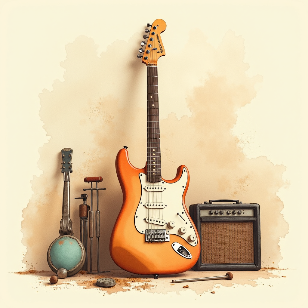 Lámina del estilo musical Garage Rock, familia Caminos eléctricos