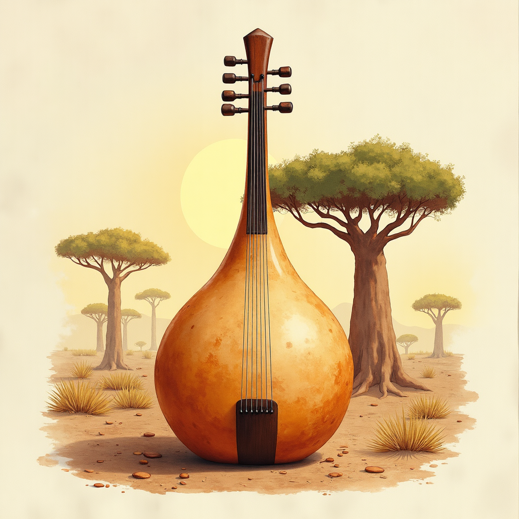 Lámina del estilo musical Kora Mandinga, familia Mundos lejanos