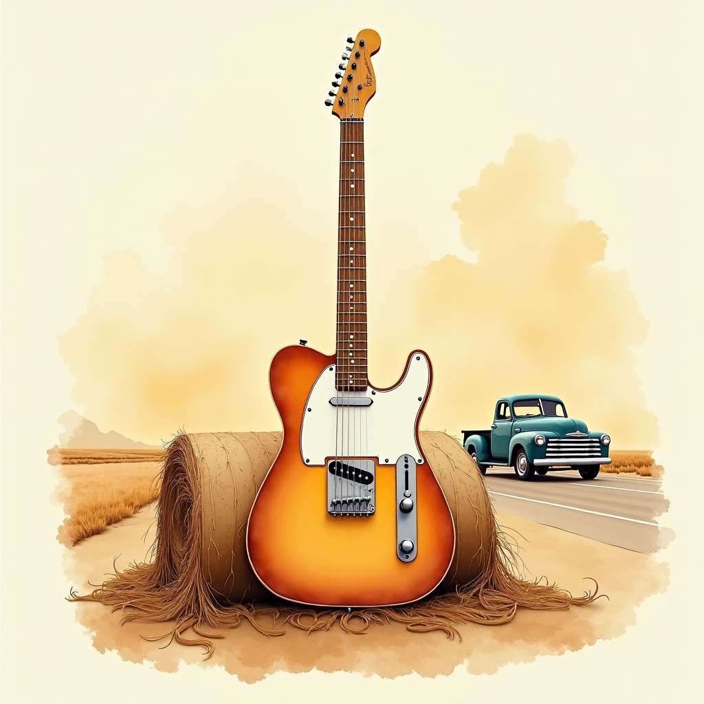 Lámina del estilo musical Classic Country, familia Polvo y carretera