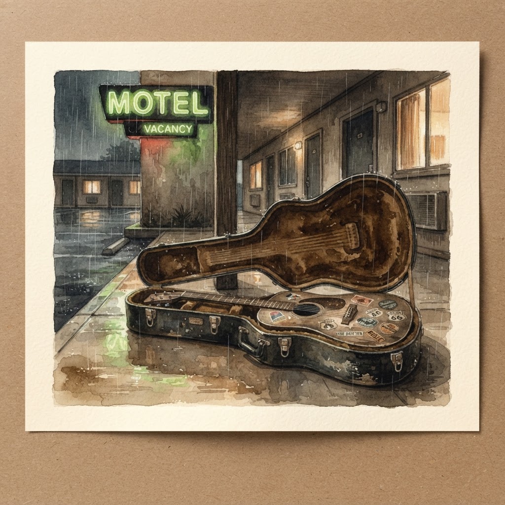 Lámina del estilo musical Alt-Country, familia Polvo y carretera