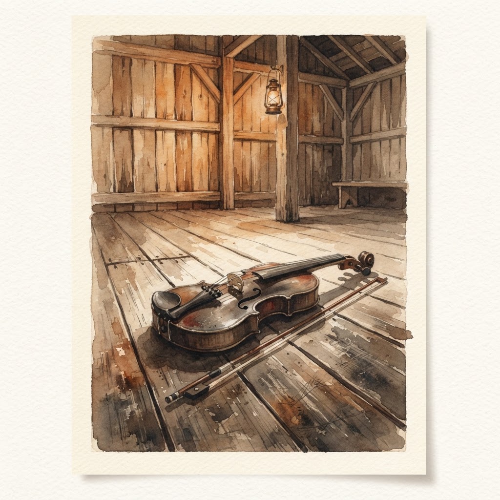 Lámina del estilo musical Fiddle Hoedown, familia Polvo y carretera